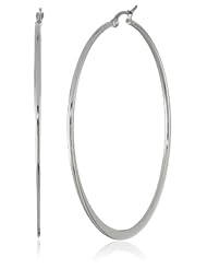 Stainless Steel 60mm Flat Accent, Top Click Closure Hoop Earrings