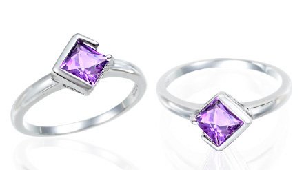 Princess Cut Amethyst Ring Sterling Silver
