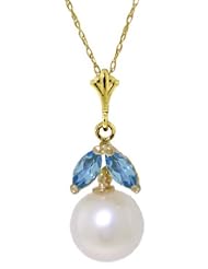 14k Gold Pendant Necklace with Genuine Pearl & Blue Topaz