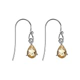 Rhodium Plated Sterling Silver 5x7mm November Birthstone Genuine Citrine Pear Drop Earrings