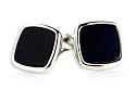 Stately Black Enamel Square Cufflinks Set in Silver with Presentation Box
