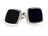 Stately Black Enamel Square Cufflinks Set in Silver with Presentation Box