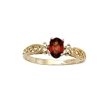 14K Yellow Gold 0.04 ct. Diamond and 6 x 4 MM Oval Shaped Garnet Ring