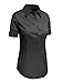LE3NO Womens Short Sleeve Button Down Shirt With Stretch,L3nwt575a_black,Large