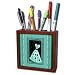 Jaclinart Dress Flowers Stars Stripes Damask Ribbons - Aqua green flowered dress with stars and striped and damask ribbon frames - Tile Pen Holders-5 inch tile pen holder