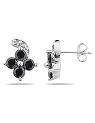 Black & White Diamond Flower Earrings in White Gold