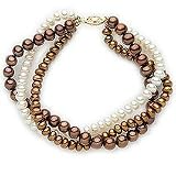Chocolate and White Pearl Triple Strand Twisted Bracelet