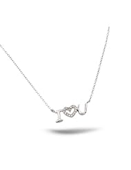 Sterling Silver Rhodium Plated I Love You Necklace With Cz Heart Accent 16 Inch Plus 2 Inch Chain