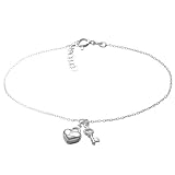 Sterling Silver Heart Lock w/ Key Charm Anklet
