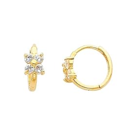 14K Yellow Gold Flower CZ Huggies Earrings for Baby and Children: The World Jewelry Center: Jewelry