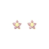 14K Yellow Gold Star Light Pink CZ Stud Earrings for Baby and Children