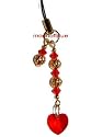 Chic Gold Cell Phone Charm with Swarovski Crystal Heart - Red