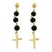 14K Yellow Gold Onyx w/ Cross Drop Earrings