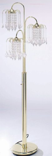 Polished Brass Triple Floor Lamp with Crystaline- Gold