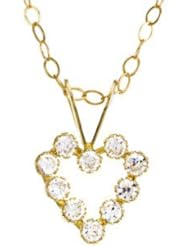 Youth Cz Heart Necklace Pendant With 15.00 Chain 14K Gold Yellow 19696