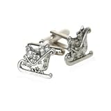 Santa Sleigh Pewter Silver Cufflinks Loaded with Presents with Presentation Box