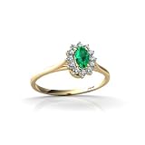 14K Yellow Gold Oval Created Emerald and Diamond Ring