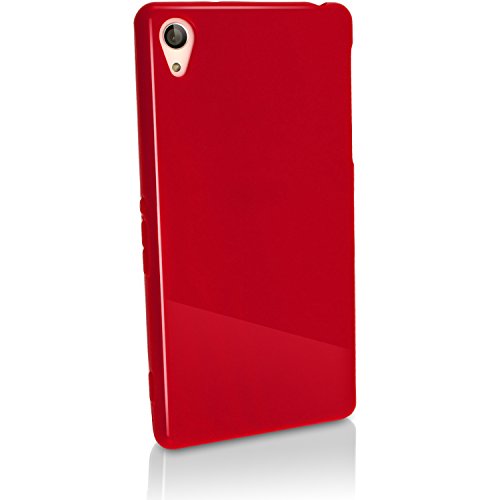 iGadgitz Solid Red Glossy TPU Gel Skin Case Cover for Sony Xperia Z3 D6603 + Screen Protector