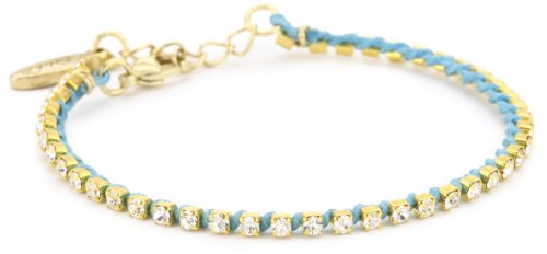 Ettika Gold Colored Rhinestone Crystal Chain Turquoise-Color Tennis Bracelet