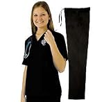 Women's Scrub Set Medical Scrub Top and Pant (Black, M) SIZES RUN LARGE! [Apparel]