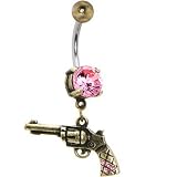 Antique Gold Revolver Hand Gun Belly Ring