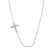 Meira T Silver & CZ Horizontal Cross Necklace