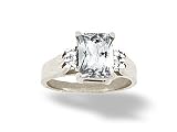 14K White Gold Genuine Emerald-cut White Topaz and Diamond Ring