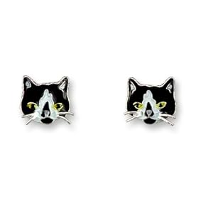Tuxedo Cat Silver and Enamel Earings by Zarah