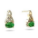14K Yellow Gold Oval Genuine Emerald Celtic Knot Earrings