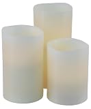 Mark Feldstein & Assocaiates,B456UW, Unscented White Flameless Candle Pillar, Set of three with Melted Top and 6 Hour Timer