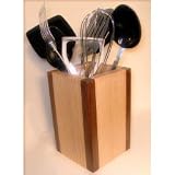 Solid Wood Utensil Holder in Oak and Mahogany (Natural) (7.75H x 5W x 5D)