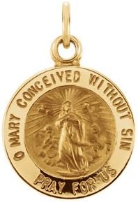 14kt Yellow 12mm Round Immaculate Conception Medal