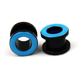 Pair of Light Blue Acrylic Screw on Flesh Tunnel Ear Plugs - 9/16 Inch