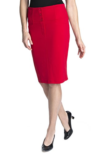 Rekucci Women's Ease into Comfort Luxe Ponte Pencil Skirt With Button Detail