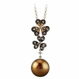 0.02 Ct.T.W. Round Brilliant Cut Diamonds, Round Smoky Topaz, Round Citrine, Chocolate China Pearl, 14K White Gold. Chocolate Pearl, Smoky Topaz, Citrine and Diamond Necklace