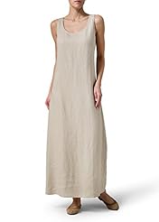 Scoop Neck Linen Sleeveless Striped Print  Dress