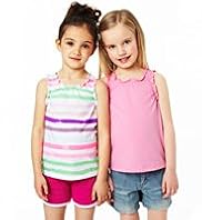 2 Pack Pure Cotton Plain & Striped Vest Tops