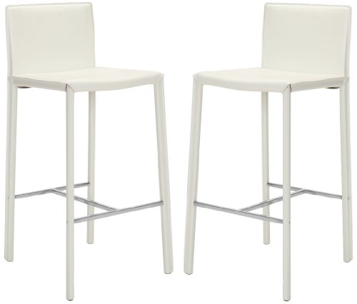 Safavieh Home Collection Madison White Leather 30-Inch Bar Stools, Set of 2