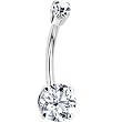 14 Gauge 3/8 - 14k White Gold Clear Cubic Zirconia Round Belly Ring