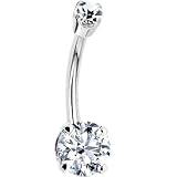 14 Gauge 1 2 - 14K White Gold Clear Cubic Zirconia Round Belly Ring