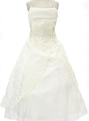 Girls A-line Square Neck Organza Spaghetti Strap Floral Print Embroidered Junior-Bridesmaid Dress/Pageant Dress  With a Sash 