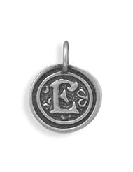Alphabet Initial E Pendant Victorian Wax Seal Charm Vintage Chic Antiqued Sterling Silver