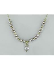 14k White Gold Freshwater Pink Pearl Necklace (17") (0.06 Cttw) (9.5-10.5mm)