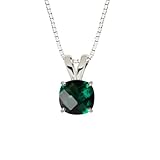 10k White Gold Checkerboard Cushion Created Emerald Pendant Necklace (8mm 1.70 ct), 18