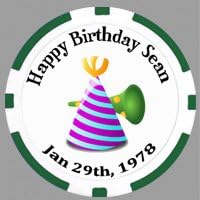 50 Custom Printed Birthday Poker Chips, Party Hat Image w/Your Text