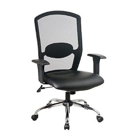 Office Star Screen Back Office Chair with Leather Seat in Black