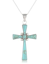 Sterling Silver Inlay Cross Pendant Necklace, 18"