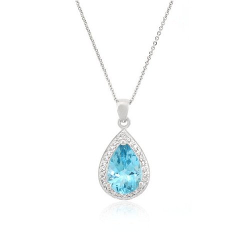 Sterling Silver 6.3 CT. Blue Topaz & Cubic Zirconia Teardrop Pendant