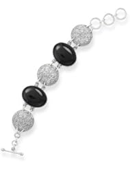 Sterling Silver 6.5 Inch Plus 1 Inch Extension Toggle Bracelet with Black Onyx