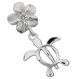 P386OT--Plumeria and Turtle Dangle Pendant--Hawaiian Silver Jewelry